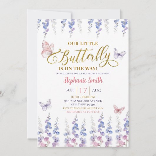 Roze Paarse weide bloemenvlinder is onderweg Kaart (Voorkant)