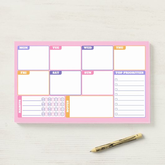 Roze Paarse Wekelijkse Planner Habits & To Do's Post-it® Notes (Op bureau)