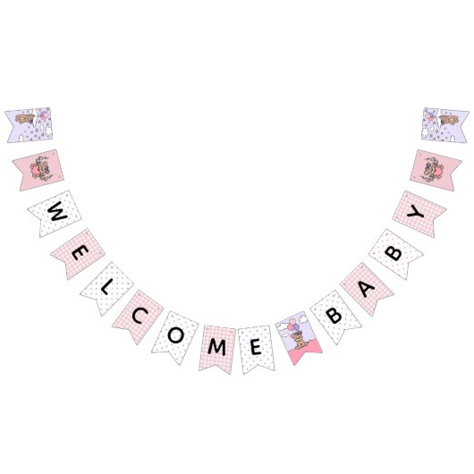 Roze Paarse Welkom Baby Girl Beer Baby shower Vlaggetjes (Alle)