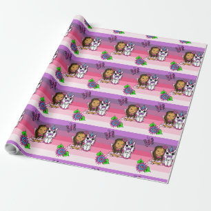 Roze Paarse Whimsical Fee, Bloemen, Vlinders Cadeaupapier