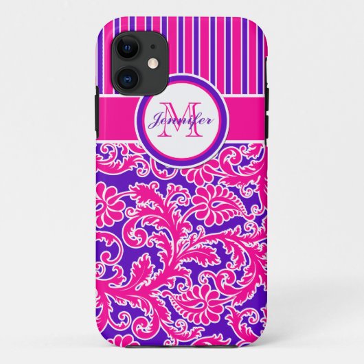 Roze Paarse White Striped Damask 2 iPhone 5 Hoesje (Achterkant)