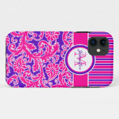 Roze Paarse White Striped Damask 2 iPhone 5 Hoesje (Achterkant (horizontaal))