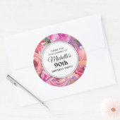 Roze Paarse Wildbloemen 90ste verjaardagsfeestje Ronde Sticker (Envelop)