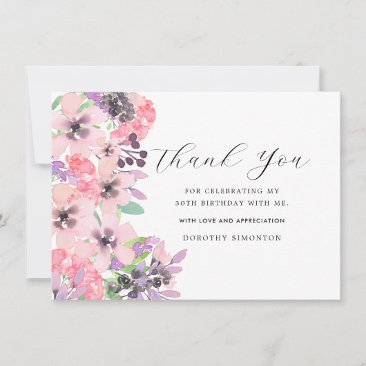Roze Paarse wilde bloem 30e verjaardag Dank je wel (Voorkant)