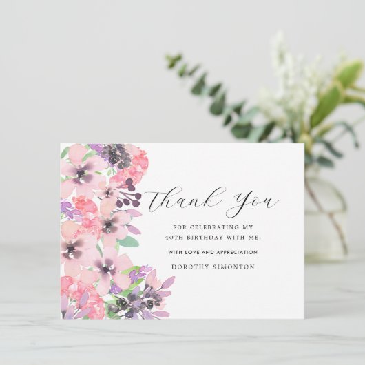 Roze Paarse wilde bloem 40e verjaardag Dank je wel (Staand voorkant)
