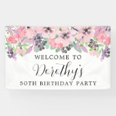 Roze Paarse Wilde Bloem 50th Birthday Welkom Spandoek (Horizontaal)