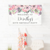 Roze Paarse wilde bloem 60th Birthday Welkom Spandoek (Insitu)