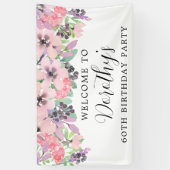 Roze Paarse wilde bloem 60th Birthday Welkom Spandoek (Verticaal)