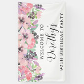 Roze Paarse wilde bloem 90th Birthday Welkom Spandoek (Verticaal)