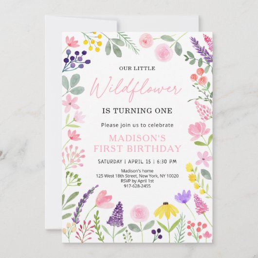 Roze Paarse wilde bloem Kaart (Voorkant)