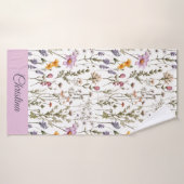 Roze Paarse Wilde Bloem Waterverf Aangepaste Naam Badhanddoek (Badhanddoek)