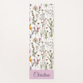 Roze Paarse Wilde Bloem Waterverf Aangepaste Naam Yogamat (Voorkant)