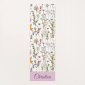 Roze Paarse Wilde Bloem Waterverf Aangepaste Naam Yogamat (Achterkant)