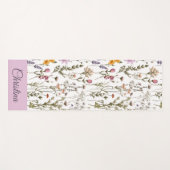 Roze Paarse Wilde Bloem Waterverf Aangepaste Naam Yogamat (Voorkant (horizontaal))