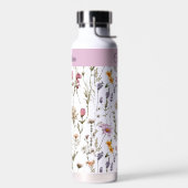 Roze Paarse Wilde Bloem Waterverf Monogram Naam Waterfles (Links)