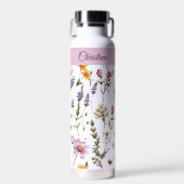 Roze Paarse Wilde Bloem Waterverf Monogram Naam Waterfles (Voorkant)