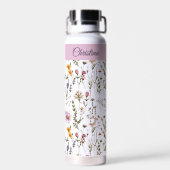 Roze Paarse Wilde Bloem Waterverf Monogram Naam Waterfles (Achterkant)