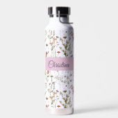 Roze Paarse Wilde Bloem Waterverf Monogramnaam Waterfles (Links)