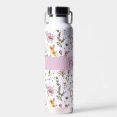 Roze Paarse Wilde Bloem Waterverf Monogramnaam Waterfles (Voorkant)