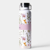 Roze Paarse Wilde Bloem Waterverf Monogramnaam Waterfles (Achterkant)