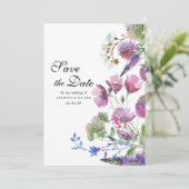 Roze paarse wilde bloem zomer Save the Date Kaart (Staand voorkant)