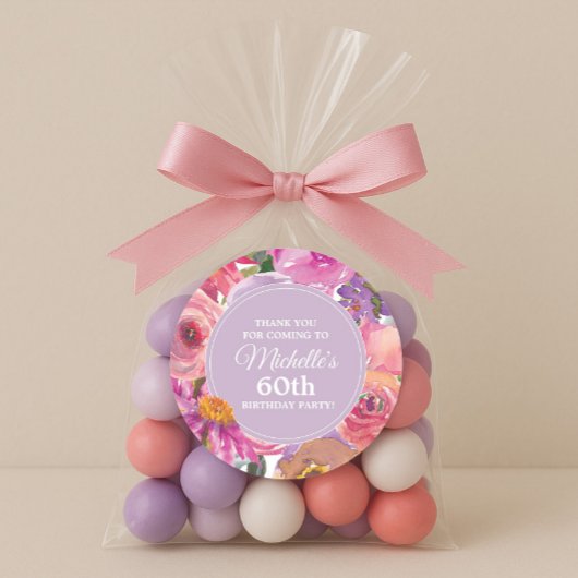 Roze Paarse wilde bloemen 60e verjaardag Ronde Sticker