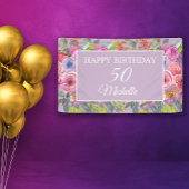 Roze Paarse wilde bloemen Happy 50th Birthday Spandoek