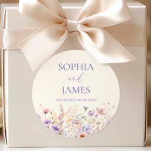Roze Paarse Wilde Bloemen Weide Bruiloft Ronde Sticker
