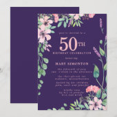 Roze Paarse Wilde Herfst 50e verjaardag Kaart (Voorkant / Achterkant)
