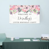 Roze Paarse Wildflower 100th Birthday Welkom Spandoek (Beurs)