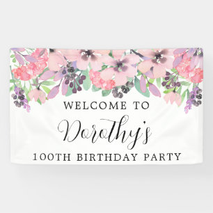Roze Paarse Wildflower 100th Birthday Welkom Spandoek