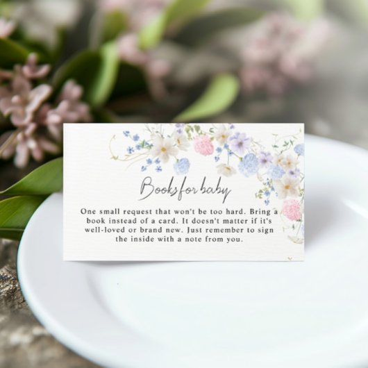 Roze Paarse Wildflower Baby shower Boeken voor Bab Informatiekaartje