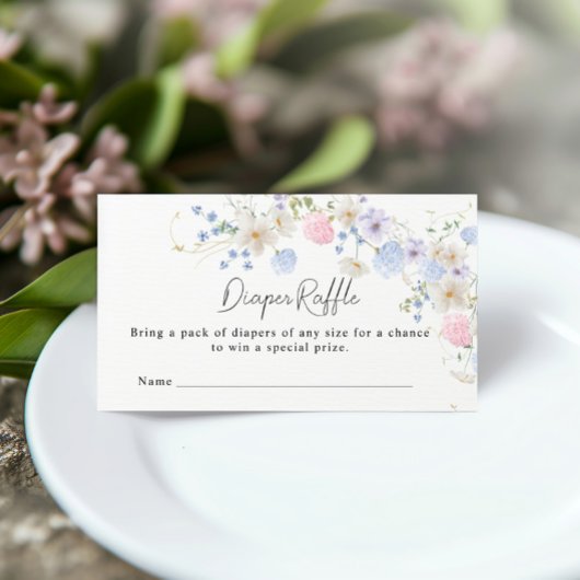 Roze Paarse Wildflower Baby shower Luier Raffle Informatiekaartje
