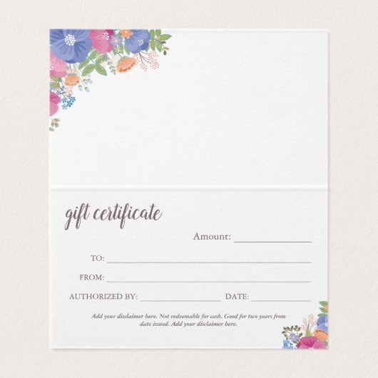 Roze Paarse Wildflower Boeketten - Cadeaubon Kaart (Binnenkant ongevouwen)