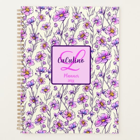 Roze Paarse Wildflower Floral Design Planner (Voorkant)