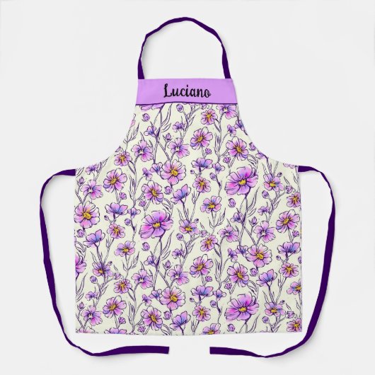 Roze Paarse Wildflower Garden Design Schort (Voorkant)