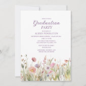 Roze Paarse Wildflower High School Afstuderen Kaart (Voorkant)