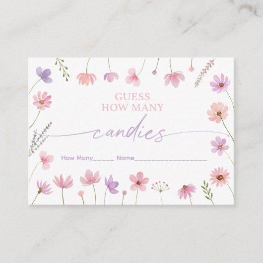 Roze Paarse Wildflower Raad hoeveel douchespel Informatiekaartje (Voorkant)