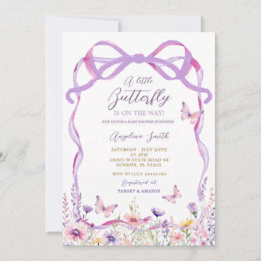 Roze Paarse Wildflower Vlinders Baby shower Kaart (Voorkant)