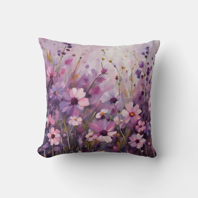 Roze Paarse Wildflowers Art Kussen (Voorkant)