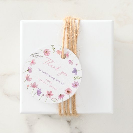 Roze Paarse Wildflowers Baby shower Bedankjes Labels (In situ)