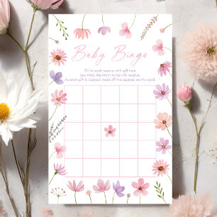 Roze Paarse Wildflowers Baby shower Bingo Game