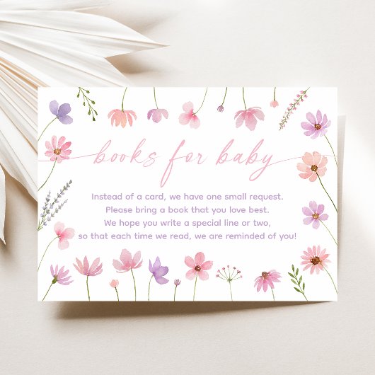Roze Paarse Wildflowers Baby shower Boek Aanvraag Informatiekaartje