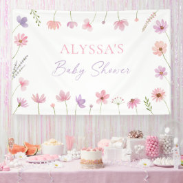 Roze Paarse Wildflowers Baby shower Spandoek