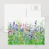 Roze Paarse Wildflowers Waterverf Schilderij Briefkaart (Voorkant / Achterkant)
