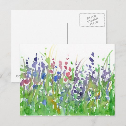 Roze Paarse Wildflowers Waterverf Schilderij Briefkaart (Voorkant / Achterkant)