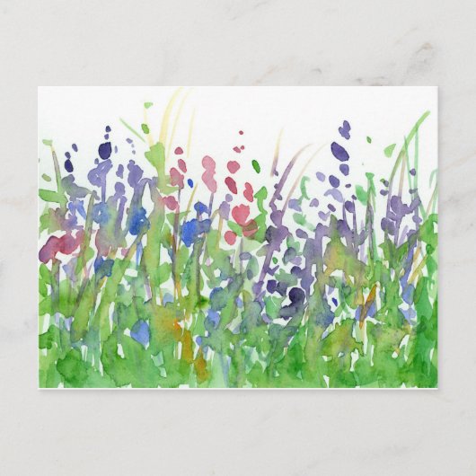 Roze Paarse Wildflowers Waterverf Schilderij Briefkaart (Voorkant)