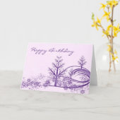 Roze Paarse Winter Scene Happy Birthday Kaart (Gele Bloem)