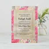 Roze Paarse Witte Bloemen Rustic Wood Trunk Party Kaart (Staand voorkant)