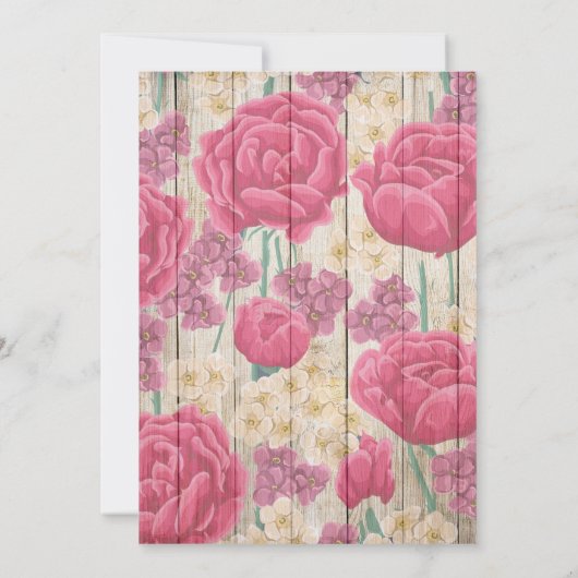 Roze Paarse Witte Bloemen Rustic Wood Trunk Party Kaart (Achterkant)